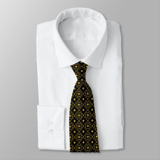 Art Deco Black en Gold Abstract Geometric Pattern Stropdas (Gebonden)