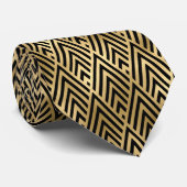 Art Deco Black en Gold Foil Diamond Pattern Stropdas (Opgerold)