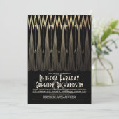 Art Deco Black en Gold Gatsby Chic Wedding Kaart (Staand voorkant)