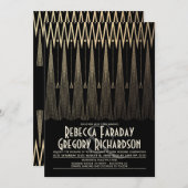 Art Deco Black en Gold Gatsby Chic Wedding Kaart (Voorkant / Achterkant)