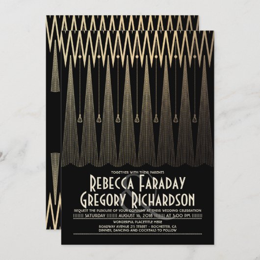 Art Deco Black en Gold Gatsby Chic Wedding Kaart (Voorkant / Achterkant)