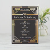 Art Deco Black en Gold Gatsby Save the Date (Staand voorkant)