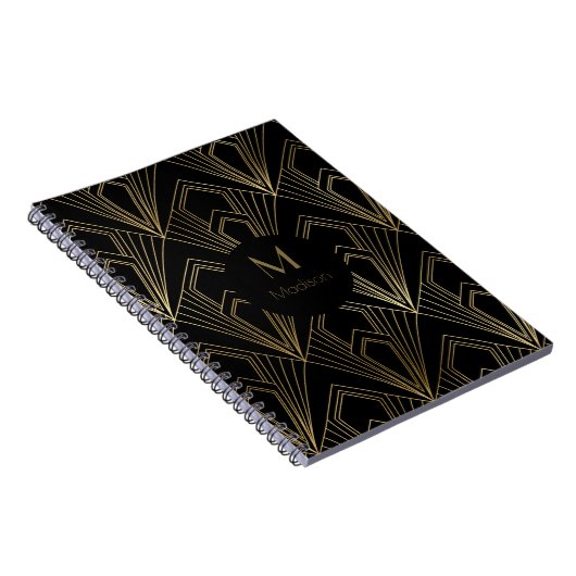Art Deco Black en Gold Geometric Pattern Notitieboek (Rechterzijde)