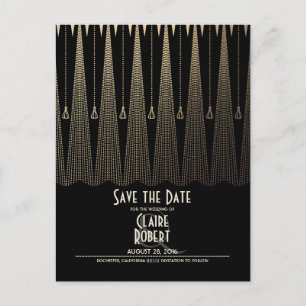 Art Deco Black en Gold  Opslaan datum Aankondigingskaart