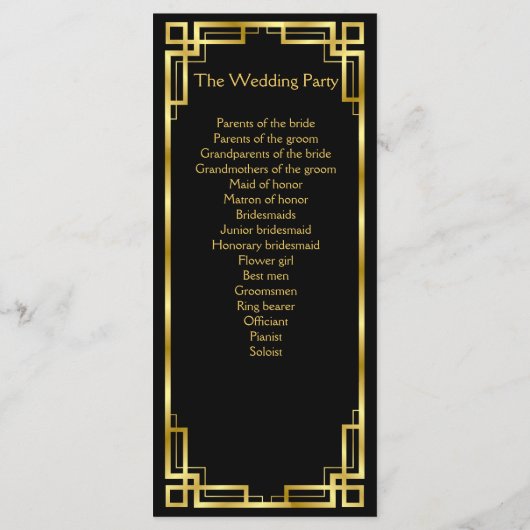 Art Deco Black en Gold Wedding Program Kaarten (Achterkant)