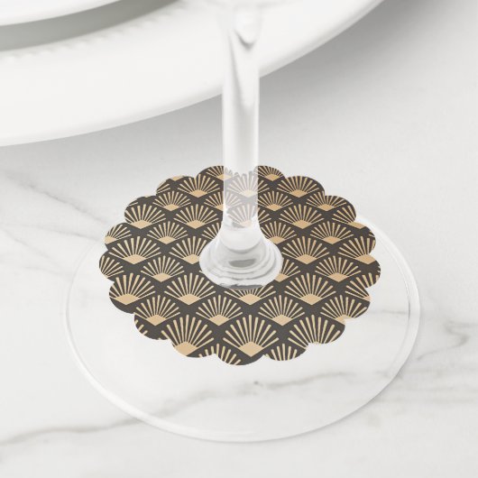 Art Deco Black en Gold Wijnglaslabel (Dichtbij)