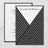 Art Deco Black en White Stripe Wedding Invitation Kaart (Voorkant / Achterkant)