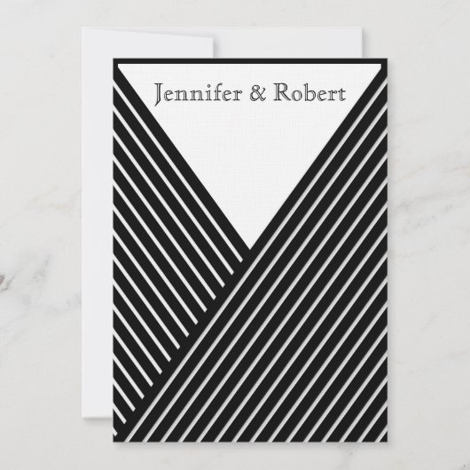 Art Deco Black en White Stripe Wedding Invitation Kaart (Voorkant)
