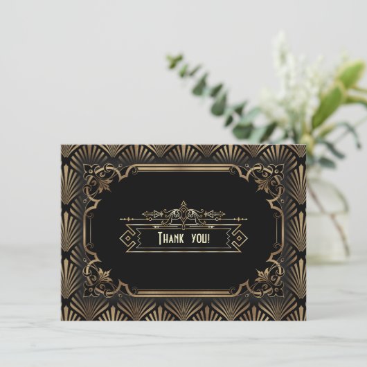 Art Deco Black Gatsby 1920s Hartelijk dank Bedankkaart (Staand voorkant)