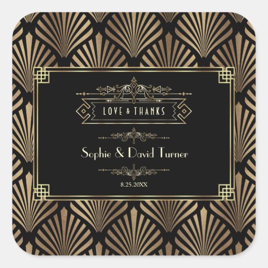 Art Deco Black Gatsby Wedding 1920 Vierkante Sticker (Voorkant)