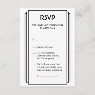 Art Deco Black gestapeld lijst Gold RSVP-respons RSVP Kaartje