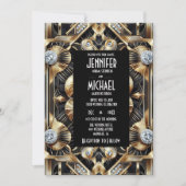 Art Deco Black & Gold Diamond Wedding Invitations (Devant)