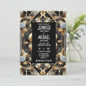 Art Deco Black & Gold Diamond Wedding Invitations (Debout devant)