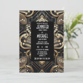 Art Deco Black & Gold Diamond Wedding Invitations (Debout devant)