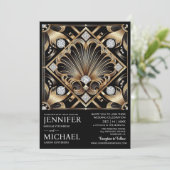 Art Deco Black & Gold Diamond Wedding Invitations (Debout devant)