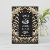 Art Deco Black & Gold Diamond Wedding Invitations (Debout devant)