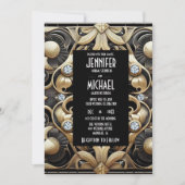 Art Deco Black & Gold Diamond Wedding Invitations (Devant)
