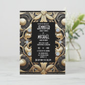 Art Deco Black & Gold Diamond Wedding Invitations (Debout devant)