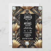 Art Deco Black & Gold Diamond Wedding Invitations (Devant)