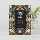 Art Deco Black & Gold Diamond Wedding Invitations (Debout devant)