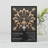 Art Deco Black & Gold Diamond Wedding Invitations  (Debout devant)