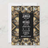 Art Deco Black & Gold Diamond Wedding Invitations (Devant)