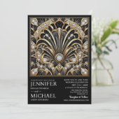 Art Deco Black & Gold Diamond Wedding Invitations  (Debout devant)