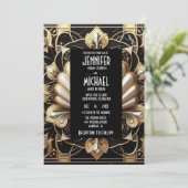 Art Deco Black & Gold Diamond Wedding Invitations (Debout devant)
