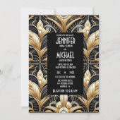 Art Deco Black & Gold Diamond Wedding Invitations (Devant)