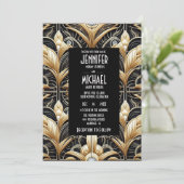 Art Deco Black & Gold Diamond Wedding Invitations (Debout devant)