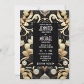 Art Deco Black & Gold Diamond Wedding Invitations (Devant)