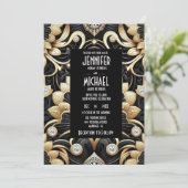 Art Deco Black & Gold Diamond Wedding Invitations (Debout devant)