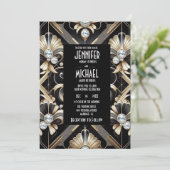 Art Deco Black & Gold Diamond Wedding Invitations (Debout devant)