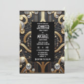 Art Deco Black & Gold Diamond Wedding Invitations (Debout devant)