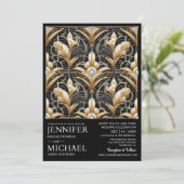 Art Deco Black & Gold Diamond Wedding Invitations (Debout devant)