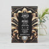 Art Deco Black & Gold Diamond Wedding Invitations (Debout devant)