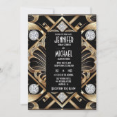 Art Deco Black & Gold Diamond Wedding Invitations (Devant)