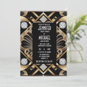 Art Deco Black & Gold Diamond Wedding Invitations (Debout devant)