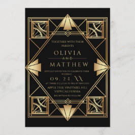 Art Deco Black Gold Frame Wedding Kaart