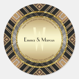 Art Deco Black Gold Geometry Wedding Special Event Ronde Sticker