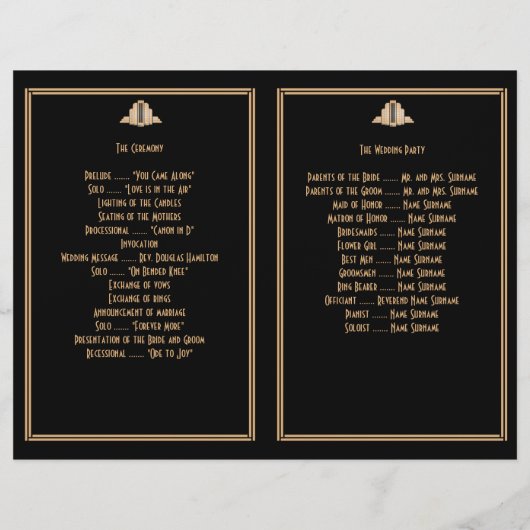 Art Déco Black Gold Great Gatsby programmes de mar (Dos)