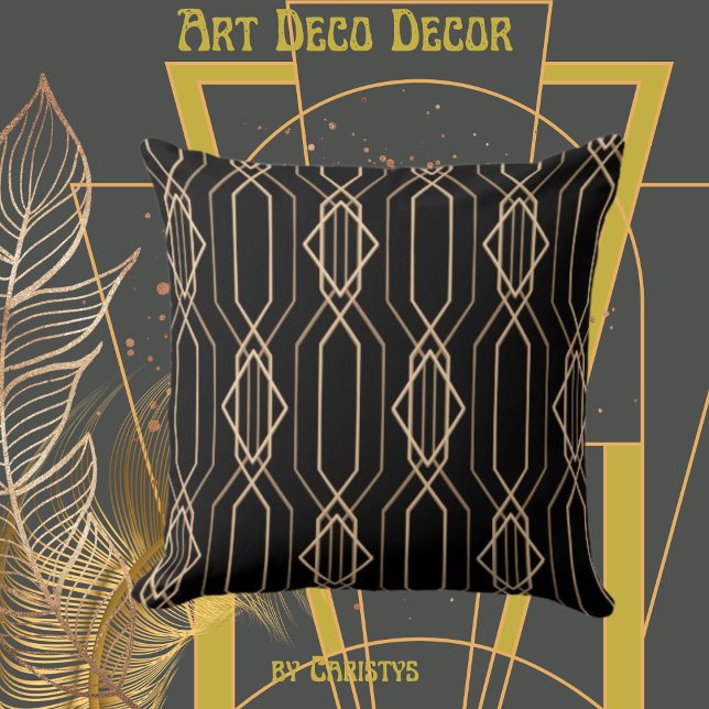 Art Deco Black & Gold Lumbar Pillow Kussen (Creator heeft geüpload)