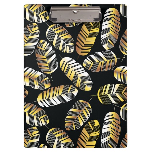Art Deco Black Golden Feather Leaf Klembord (Voorkant)