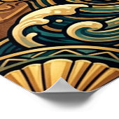 Art Deco Black Stallion Beach Waves Sunset Poster (Coin)