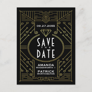 Art Deco  Black Wedding Save the Date Cards Aankondigingskaart