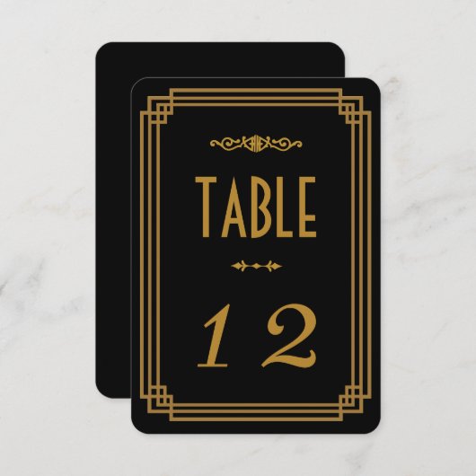Art Deco Black Wedding Table Numbers Kaart (Voorkant / Achterkant)