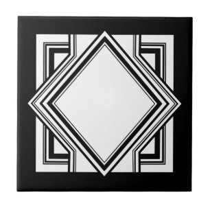 Art Deco Black White Chic Geometric Square 05 Tegeltje