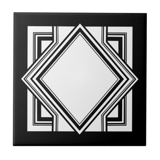 Art Deco Black White Chic Geometric Square 05 Tegeltje (Voorkant)