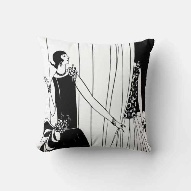 Art Deco Black/White Flapper Pillow Kussen (Voorkant)