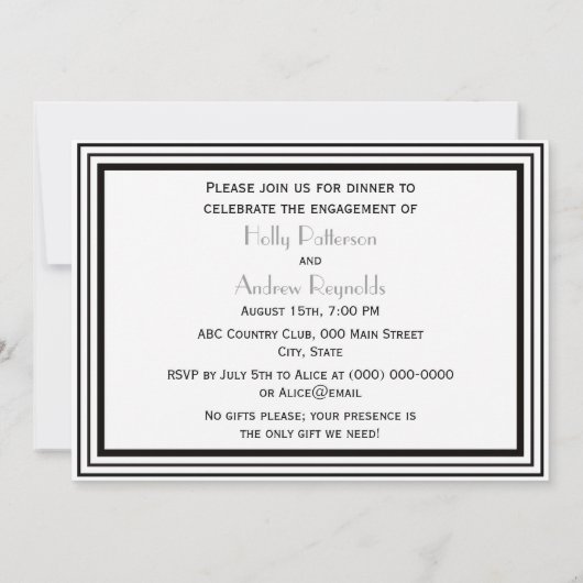 Art Deco Black White Lijst #1 H Verloving Kaart (Achterkant)